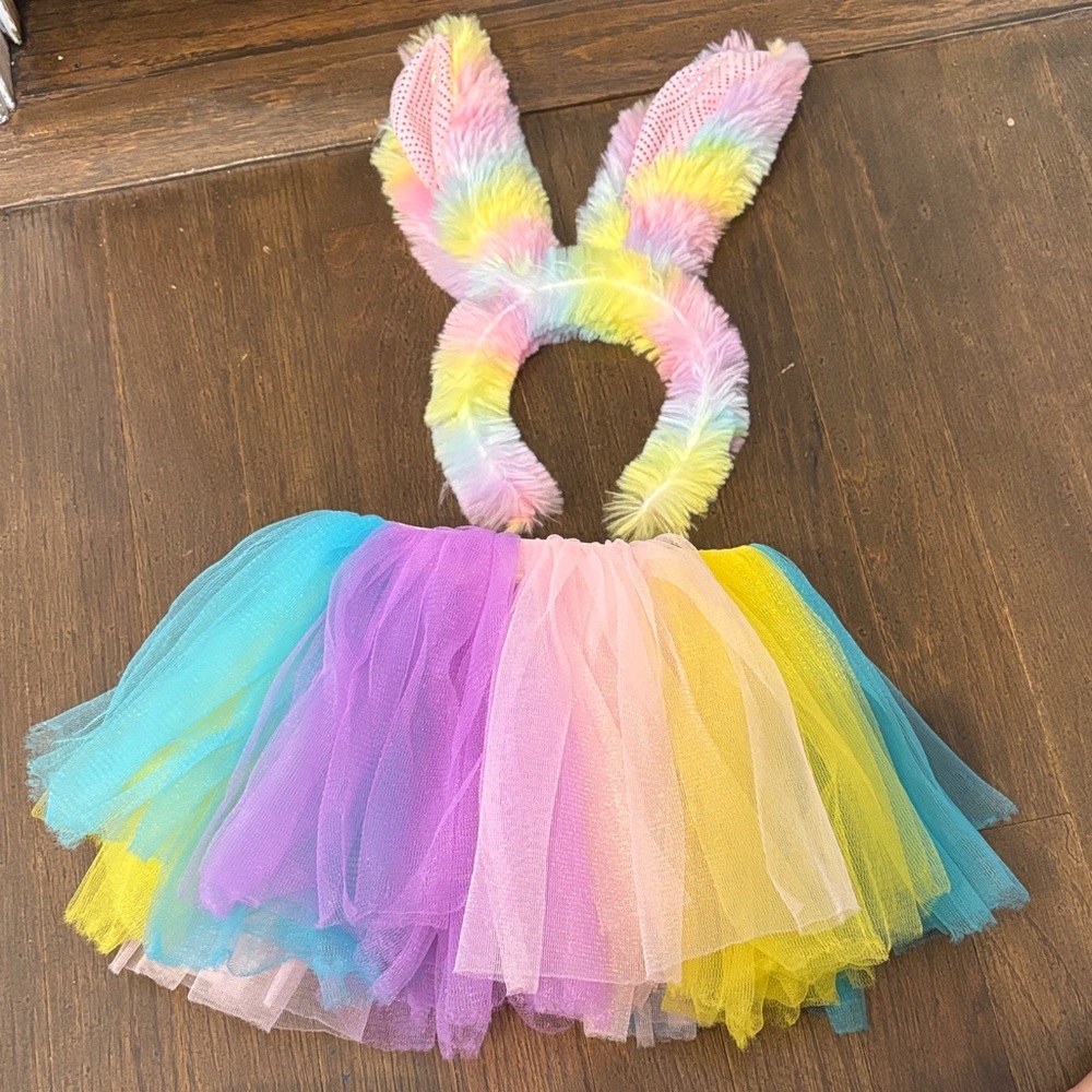 Colorful Bunny Ears and Tutu Costume for Kids